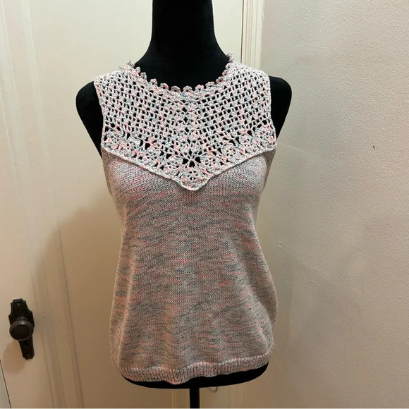REBECCA TAYLOR mesh neck colorful Sweater Tank Top Size Medium very pretty - Picture 1 of 13